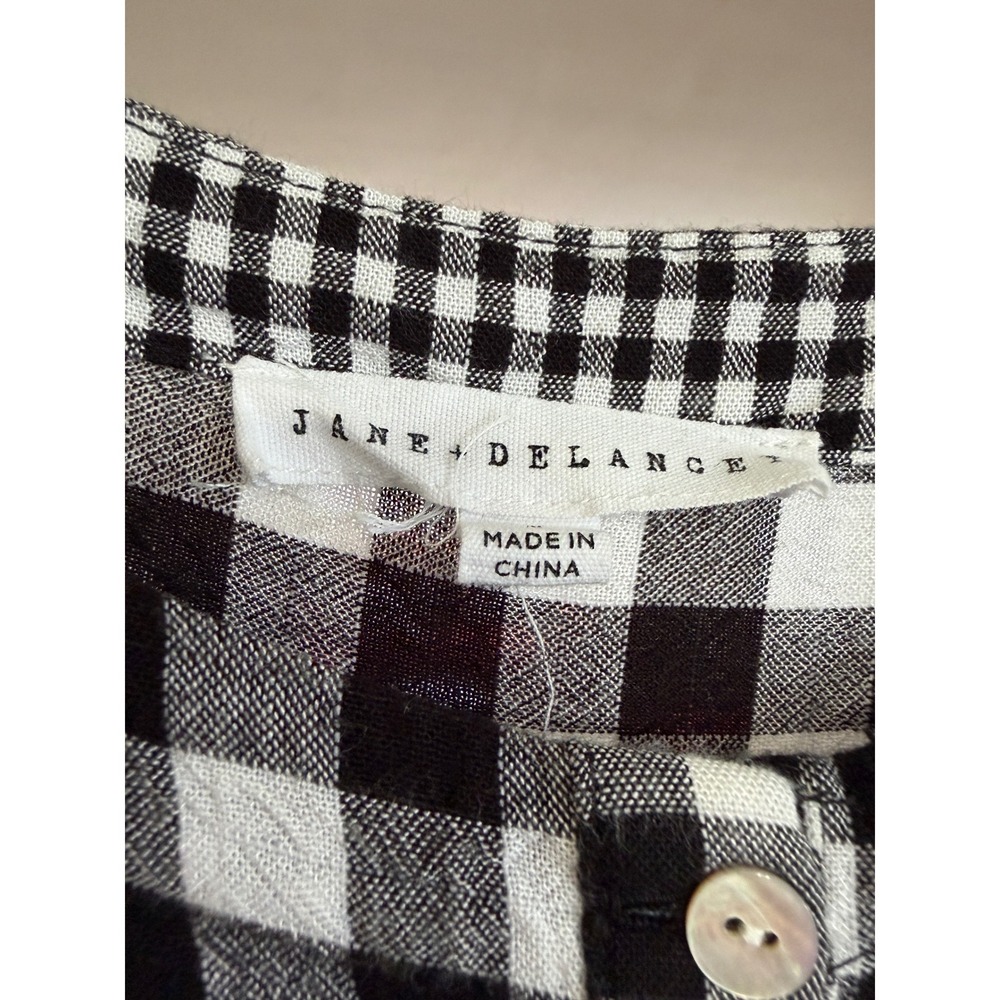 Jane + Delancey Womens Gingham Checkered Henley Blouse Black White Large - Picture 9 of 10